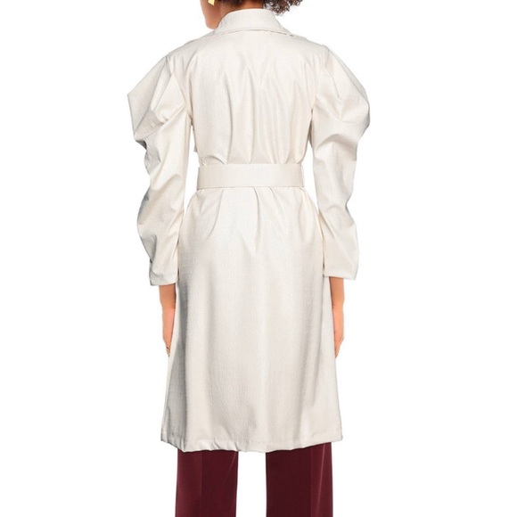 Faux Leather Single Breasted White trench w Statement Sleeve - Picture 4 of 15